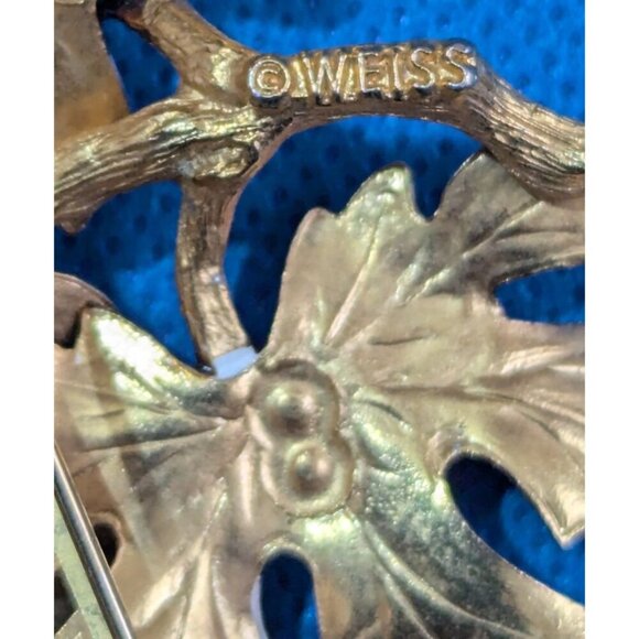 Vintage Weiss Maple Leaf Enamel & Gold Tone Brooch Pin 3" - Picture 3 of 5